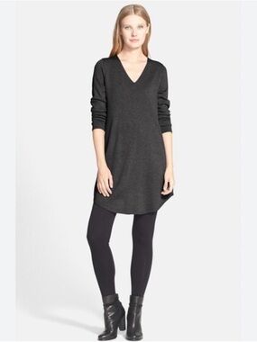 Eileen Fisher Merino Jersey Charcoal V-Neck Tunic Dress - S